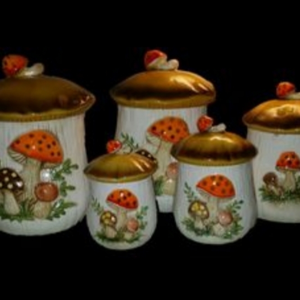 1976 Vintage Sears Merry Mushroom 5 Canister Set